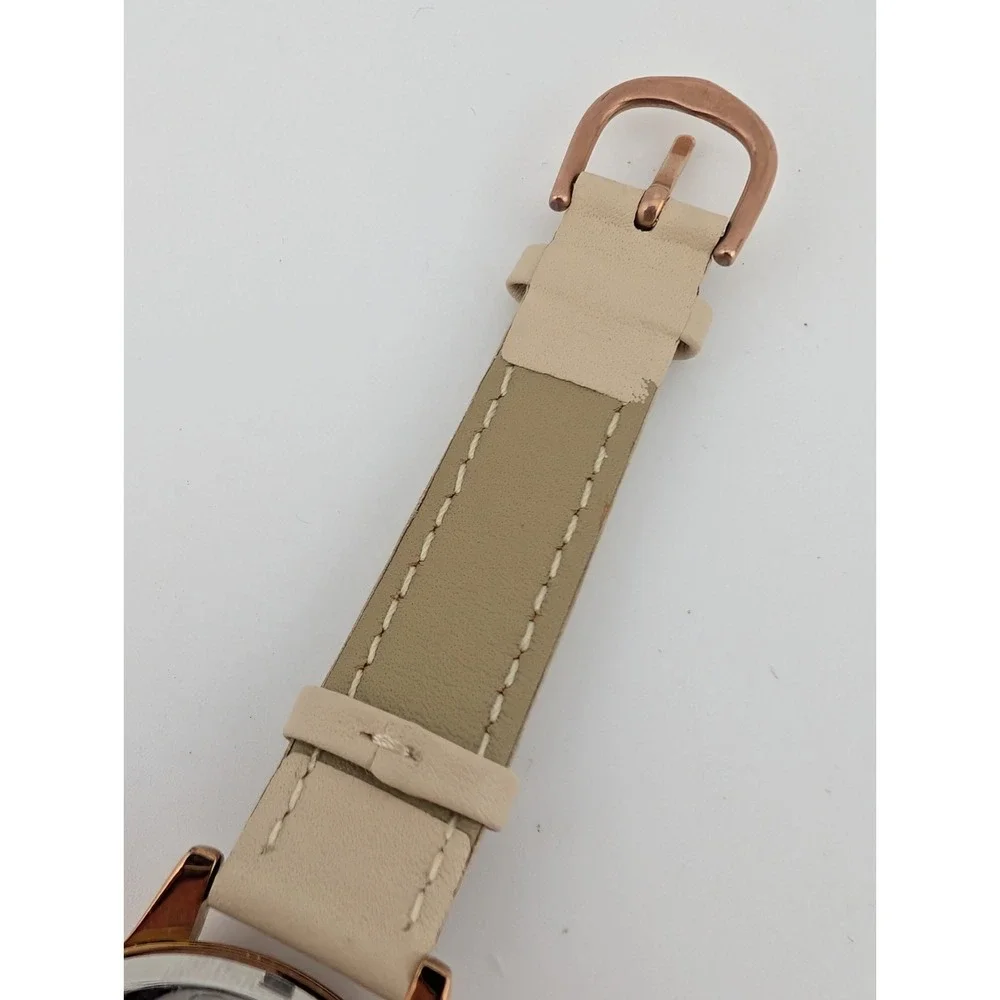 Brigada Watch Women 34mm Rose Gold Case Beige Leather Band-‎ New Battery